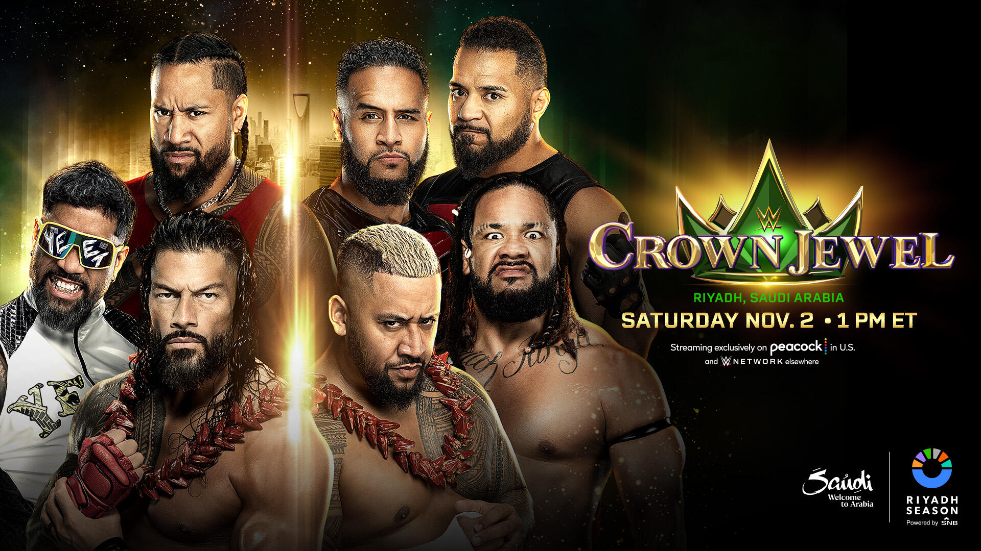 Roman Reigns & The Usos se reúnen para enfrentar a Solo Sikoa & The Bloodline en WWE Crown Jewel 2024