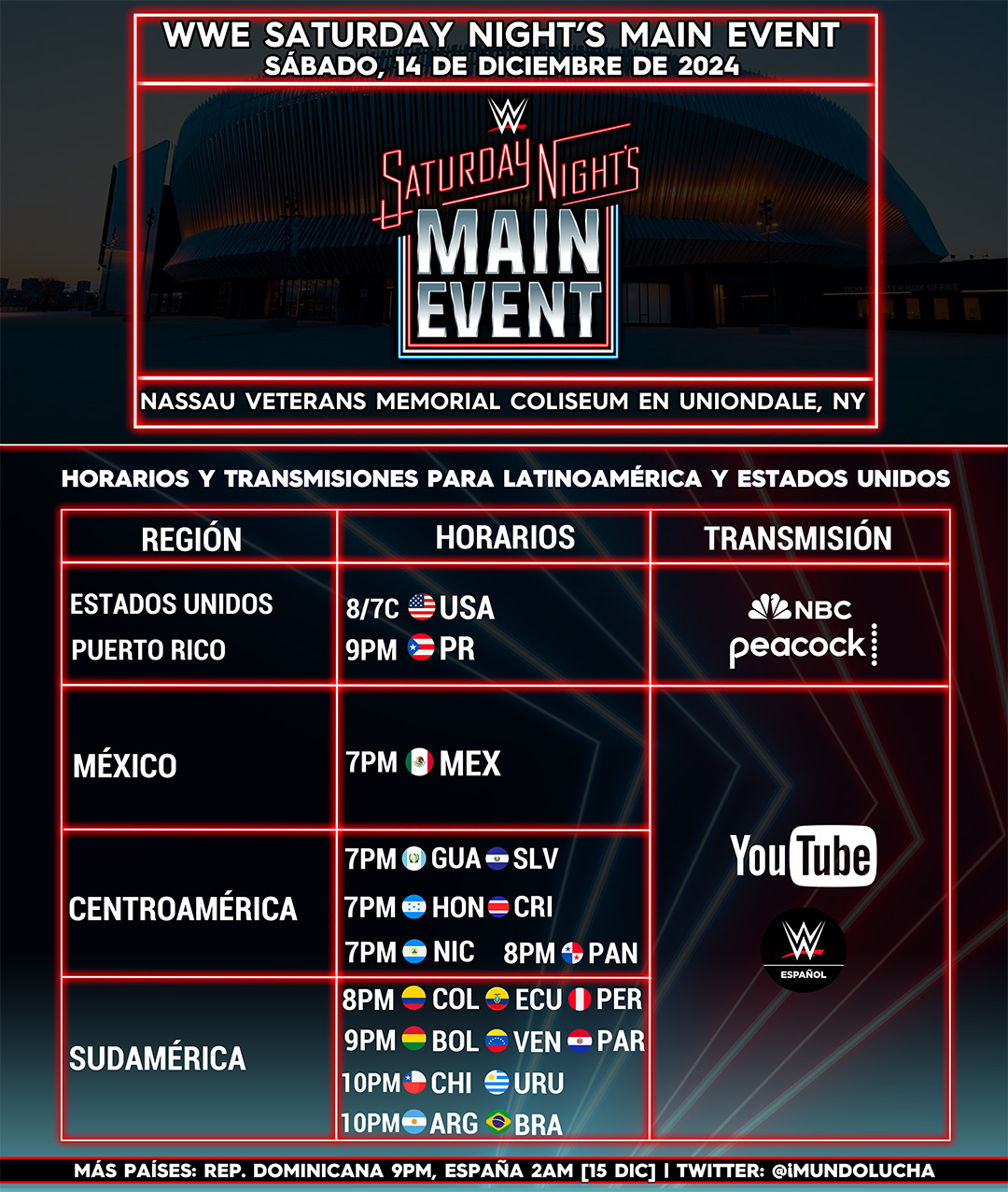 Horarios WWE Saturday Night's Main Event 2024 Latinoamérica