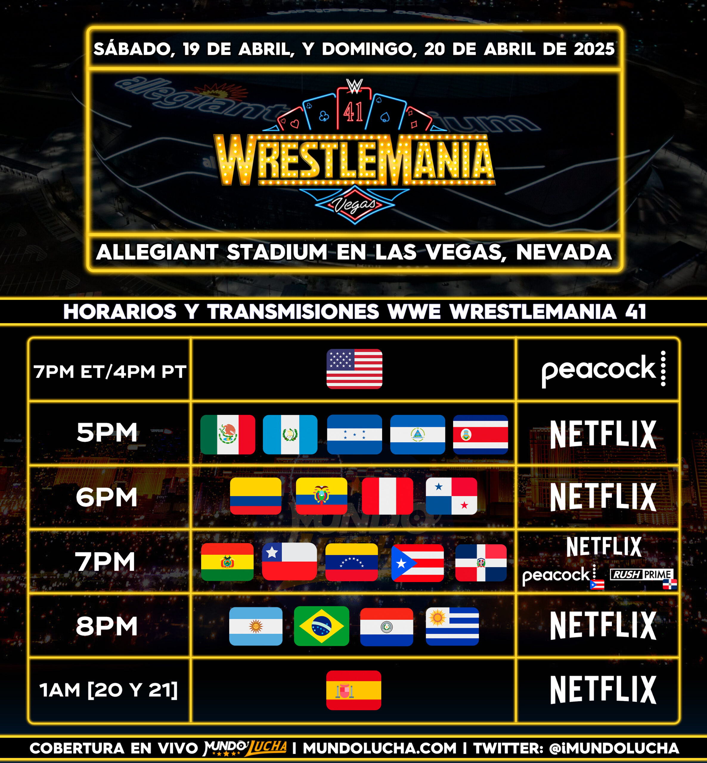 Horarios WWE WrestleMania 41 para Latinoamérica 1 Horarios WWE WrestleMania 41 para Latinoamérica