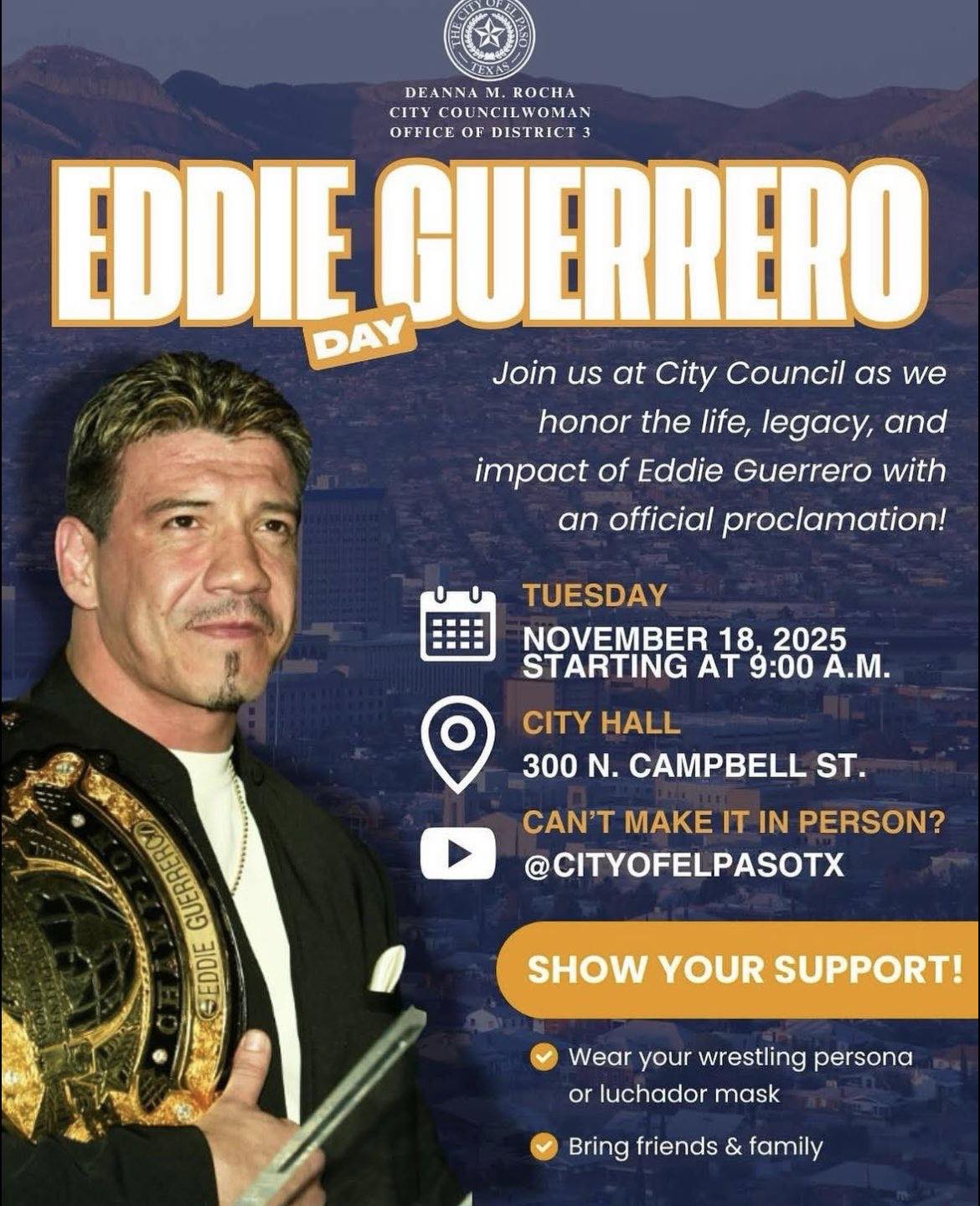 El Paso, Texas, celebrará el legado del "Latino Heat" con el Día de Eddie Guerrero 1 El Paso, Texas, celebrará el legado del "Latino Heat" con el Día de Eddie Guerrero