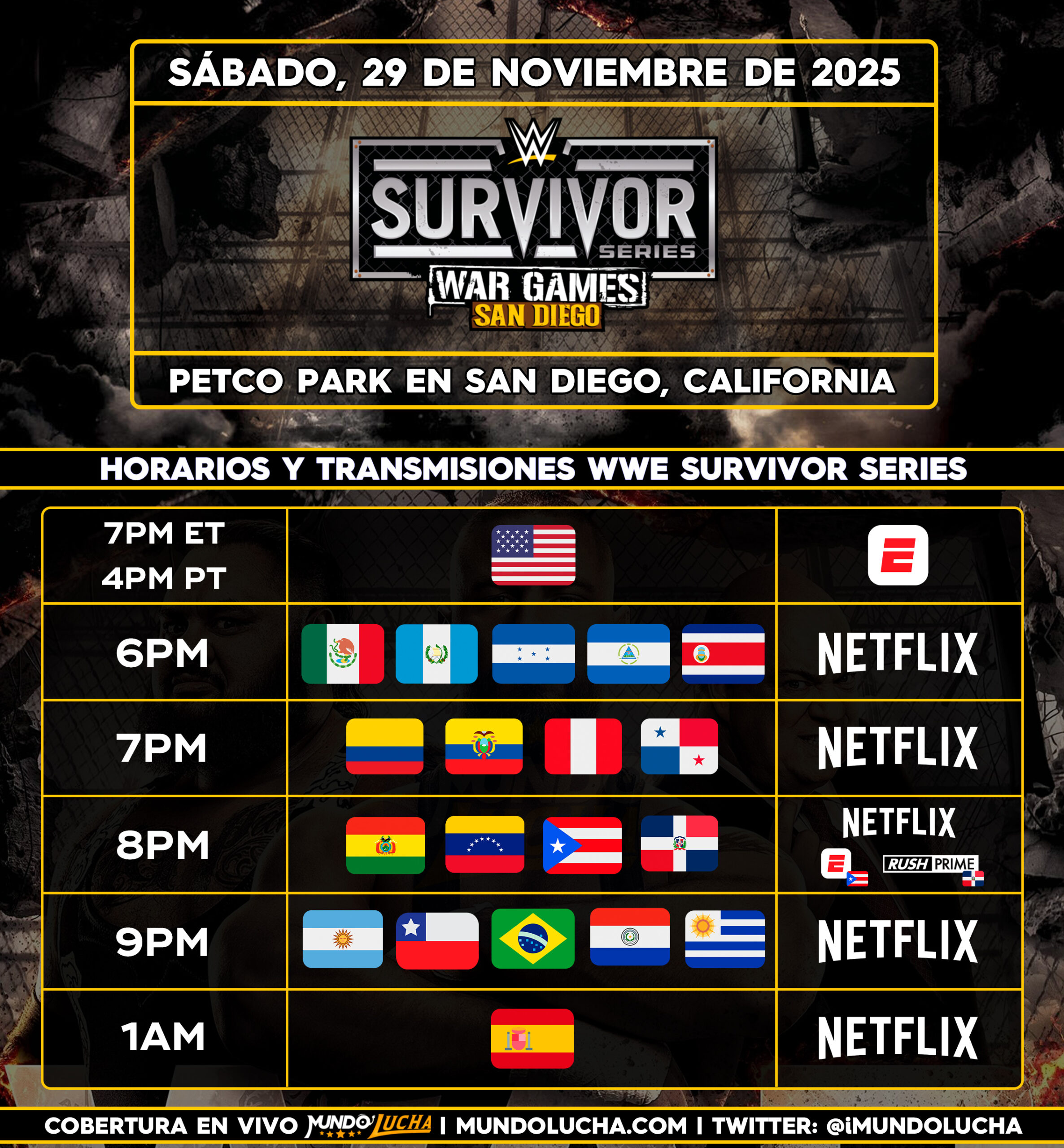 Horarios WWE Survivor Series 2025 para México, España y Latinoamérica 1 Horarios WWE Survivor Series 2025 para México, España y Latinoamérica